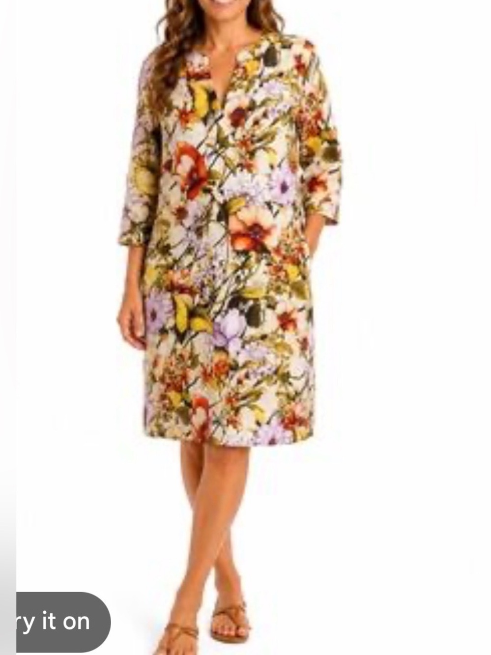 Chico’s 100% Linen Floral Shift Dress Size 1 US 8/10 Botanical Print